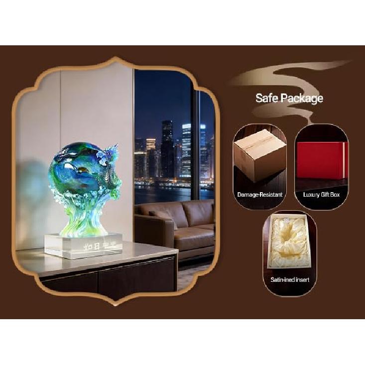 Aris & Juno Dragon LIULI Statue, Rising Sun Success Decor, Traditional Feng Shui Home Office