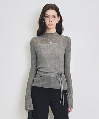 Keoseuteomeokeullagumeon Linen See-Through Ribbed Half-Neck Knit 5 Color Cowkt020