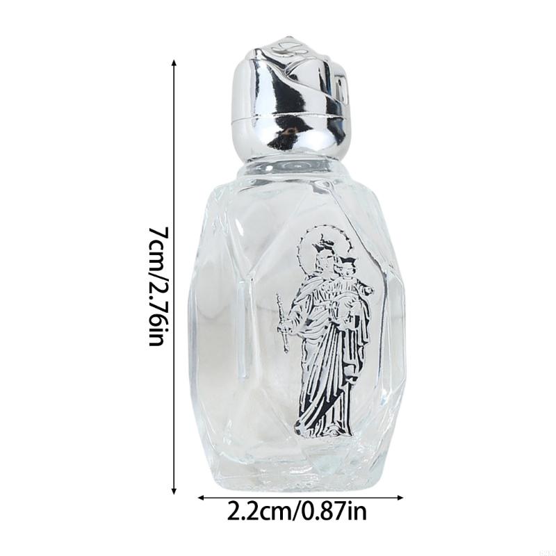 62KD Pack of 6 Embossed Glass Holy Water Container Bottles Baptisms Gift Church Use