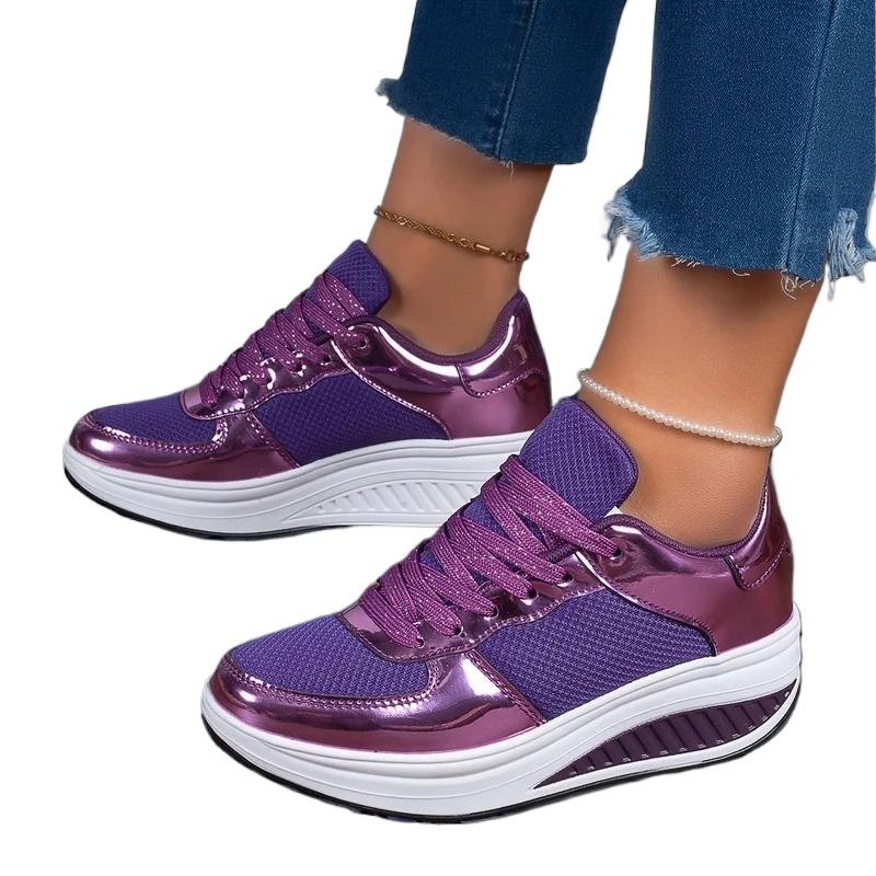 Fashion Purple Mesh Breathable Women Casual Sneakers Lace-up Vulcanized Shoes Ladies Platform Sneakers Female Shoes Plus Size Zapatos De