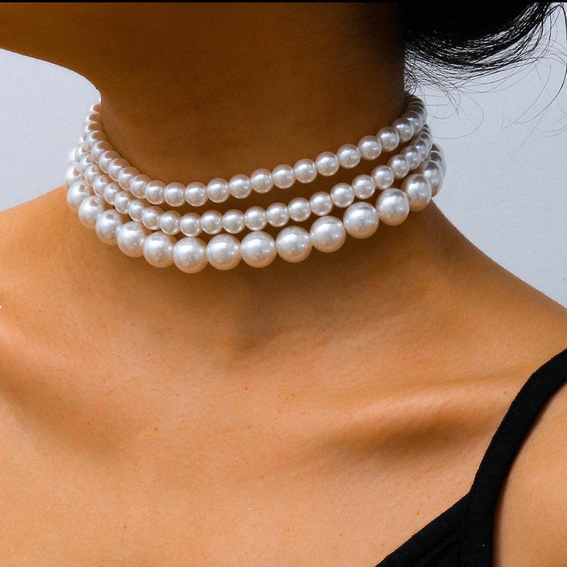 Elegant Retro Korean-Style Multi-Layer Pearl Choker Necklace for Women