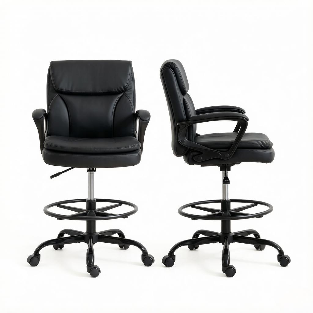 Comfortable Executive Chair with Foot Ring and Casters, Ergonomic Office Swivel Chair, Drafting Chair (only with 1pc office swivel chair)