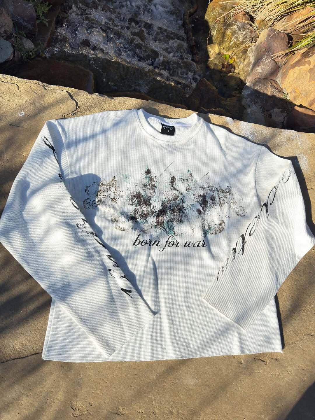 Discount Market Y2K Europees-Amerikaanse Herfst Straatstijl Hip Hop Grafisch T-shirt met Lange Mouwen Small wit