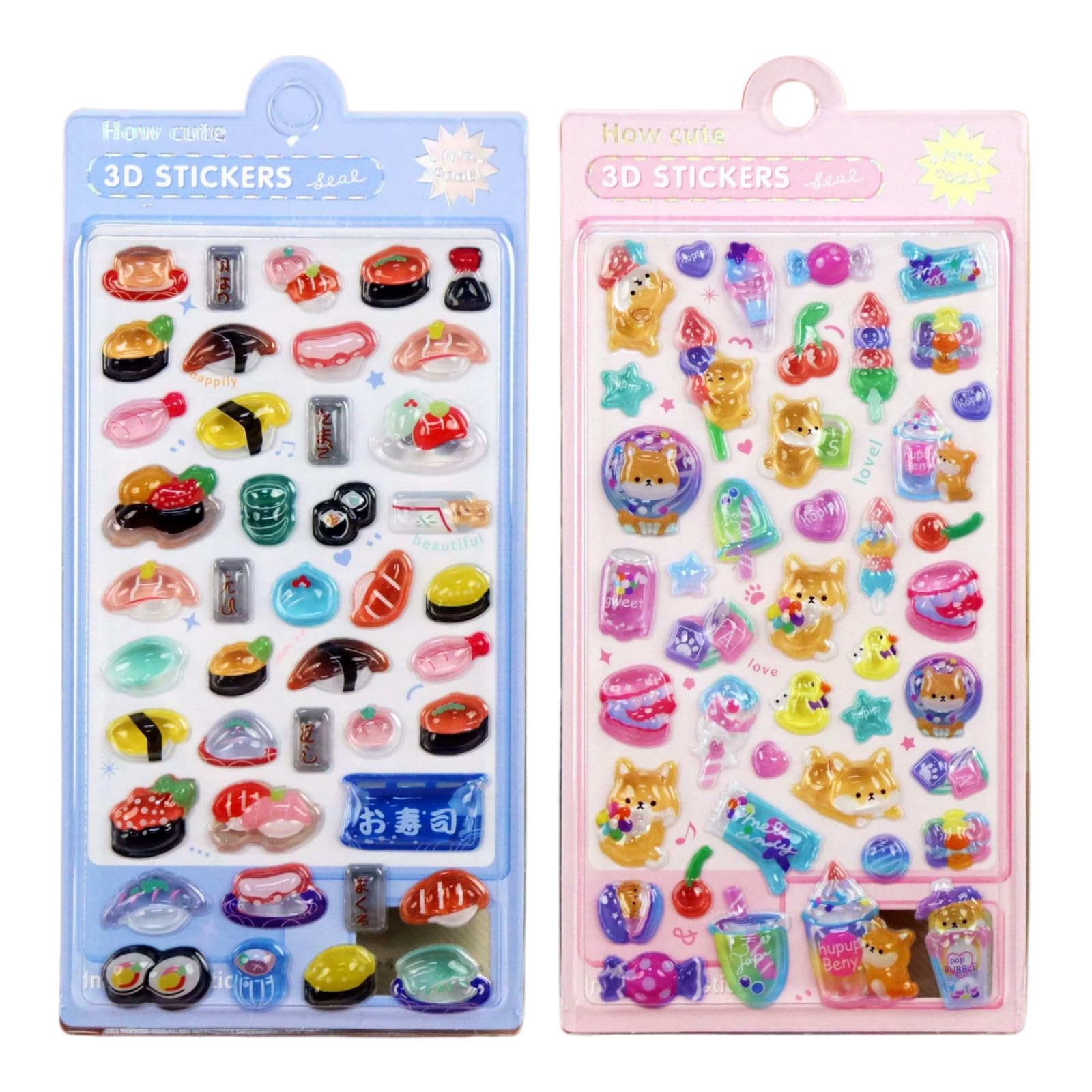 

Thougthings 2026 SNS Popular Puffy Stickers 3D Glitter Resin Drop Notebook Smartphone Case Decoration Girls Kids Sushi Shiba Inu Treats Gift