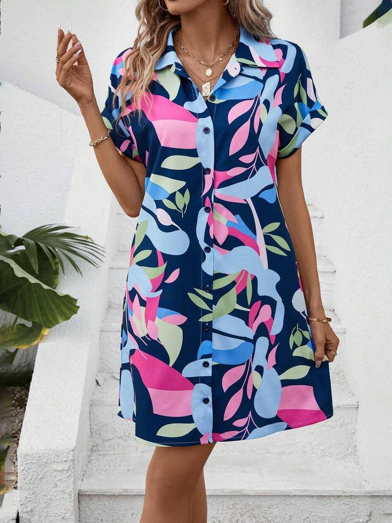 2026 Women's Summer Floral Print Short-Sleeve Cardigan Dress