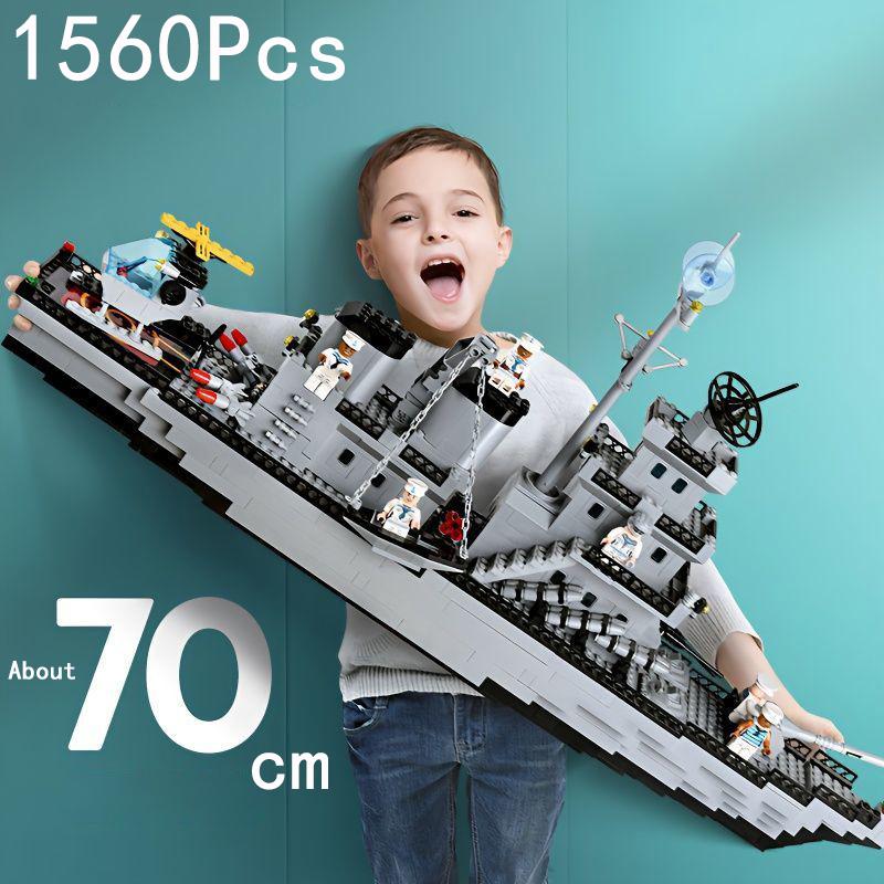 Enorme Modello di Nave da Guerra Navale e Nave Militare da 1560 Pezzi, Blocchi da Costruzione Combinabili Multi-Forma 6-in-1, Set di Giocattoli per Bambini