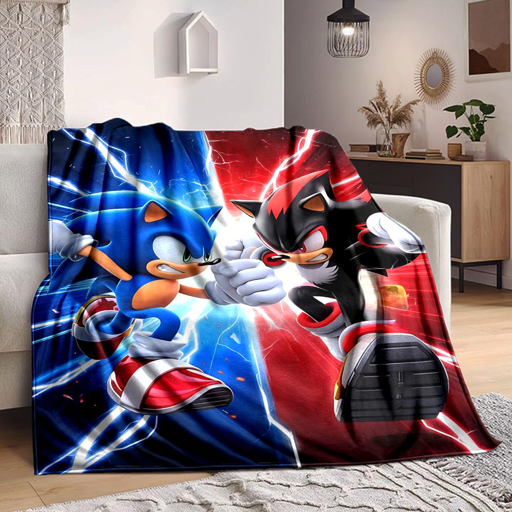 1Pc Sonic Vs Shadow Battle Flannel Blanket, Soft And Comfortable, Casual Warm, Camping Travel, Christmas, Halloween Xmas Gift. G156