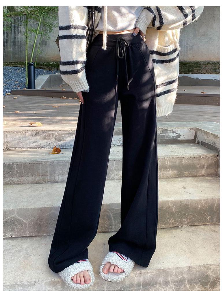 Women s High Waist Gray Wide Leg Sportswear Pants - Spring/Autumn Casual Floor-Length L