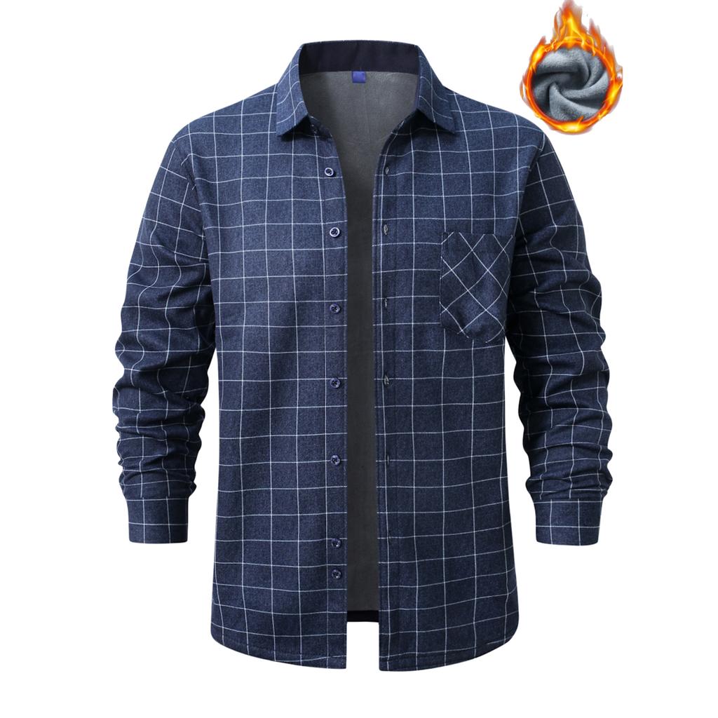 Camisa de Franela para Hombre Cálida y Gruesa a Cuadros con Botones, Top Casual de Manga Larga con Cuello Cuadrado de Moda para Hombre