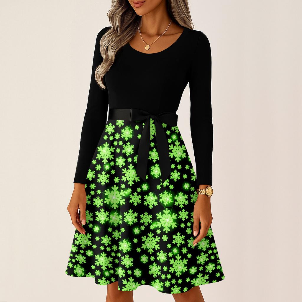 Damskie Codzienne Modne Długie Sukienki Vintage z Długim Rękawem i Świątecznym Nadrukiem Graficznym