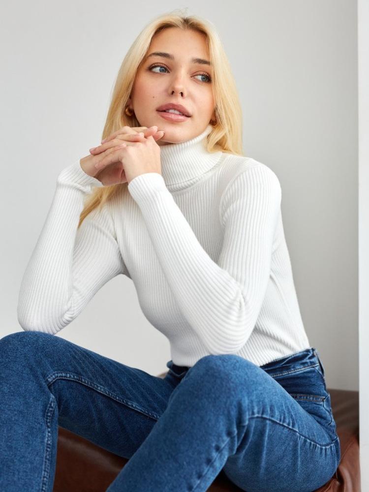 Women's Turtleneck Sweaters Long Sleeve Ribbed Mock Neck Sweater Spring Fall Slim-Fit Basic Layer Knit Pullover Lightweight Underwear Tops for Women
