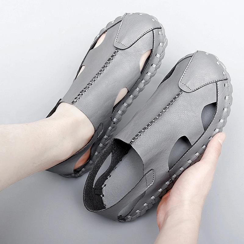 Fashion Men's Summer New Sandals Anti-slip Wearable Leather Sandals Adult Flats Driving Shoes Walk Daily Commute Fashion Trends Sandals