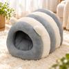 Hare-Fleece Cave Pet Cozy Bed Striped Thick for Bunnies