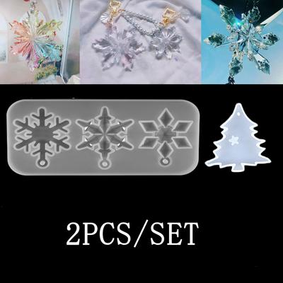 2pcs/Set Snowflake With Hole Silicone Molds Pendant Epoxy Resin Mold Christmas Tree Hanging Decoration DIY Jewelry Making
