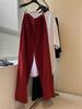 Chic Red Angora Ribbed Wide-Leg Pants with Superior Fabric
