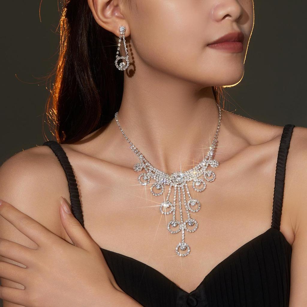 Luxury Rhinestone Necklace & Earring Bridal Set - High-End Wedding Jewelry Accessories