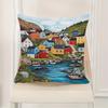 Colorful Coastal Fishing Village Pillow Cover Norwegian Fjord House Print Cushion Case Nautical Seaside Home Decor