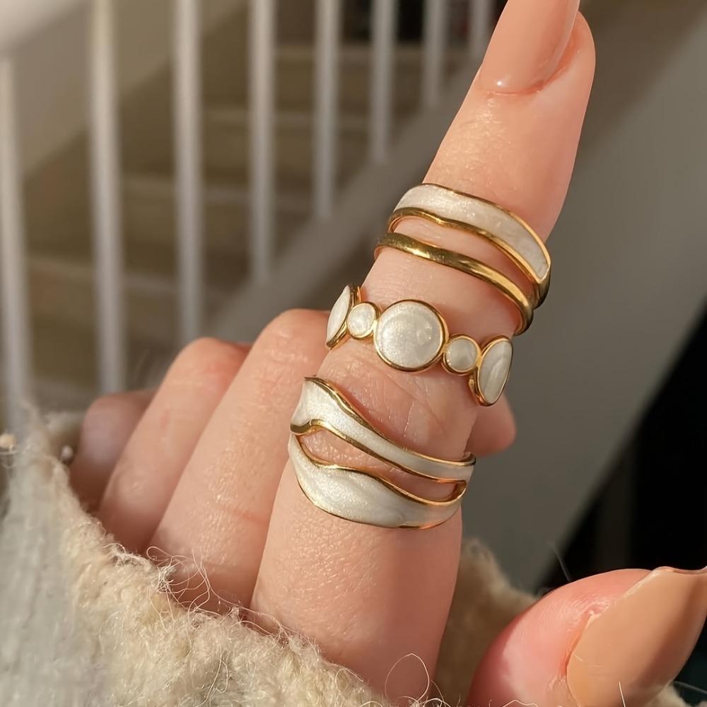 Irregular Ring Set White Enamel Statement Rings New Stacking Rings for Daily Wear Jewelry