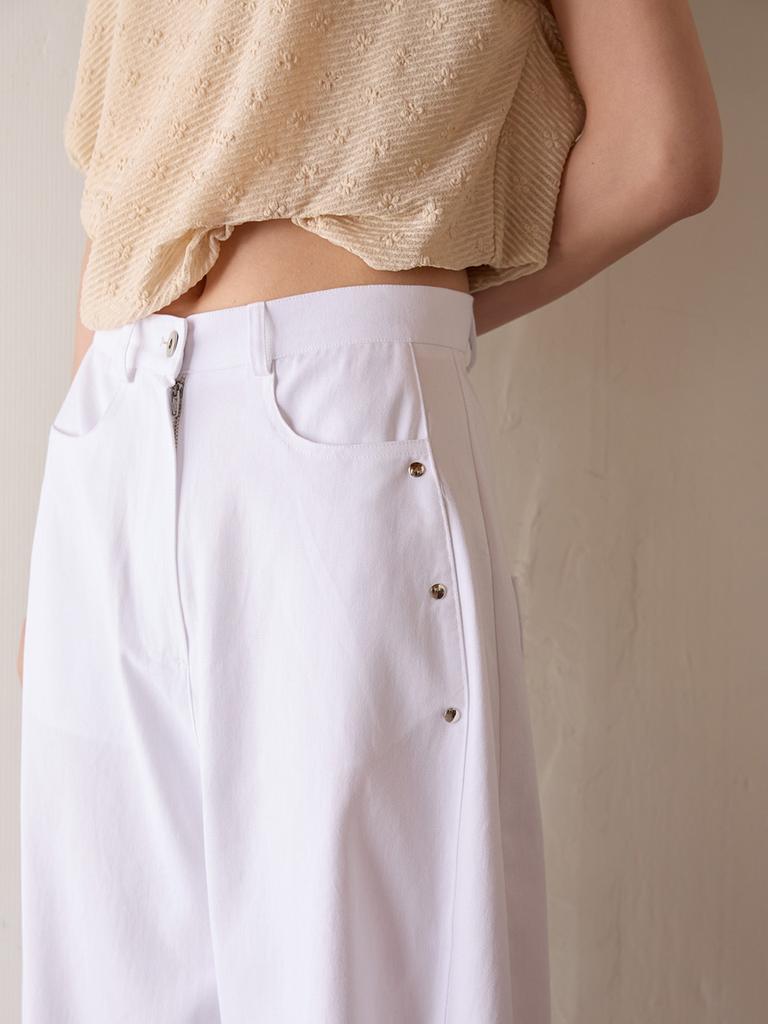 Piiipi Convertible Studded Wide/Curved Denim Pants_Pure White