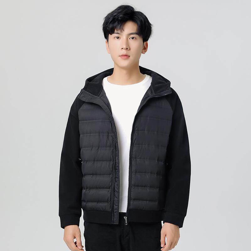 Men's new down jacket men's light and thin hooded autumn and winter knitted splicing fashion versatile trend casual jacket men