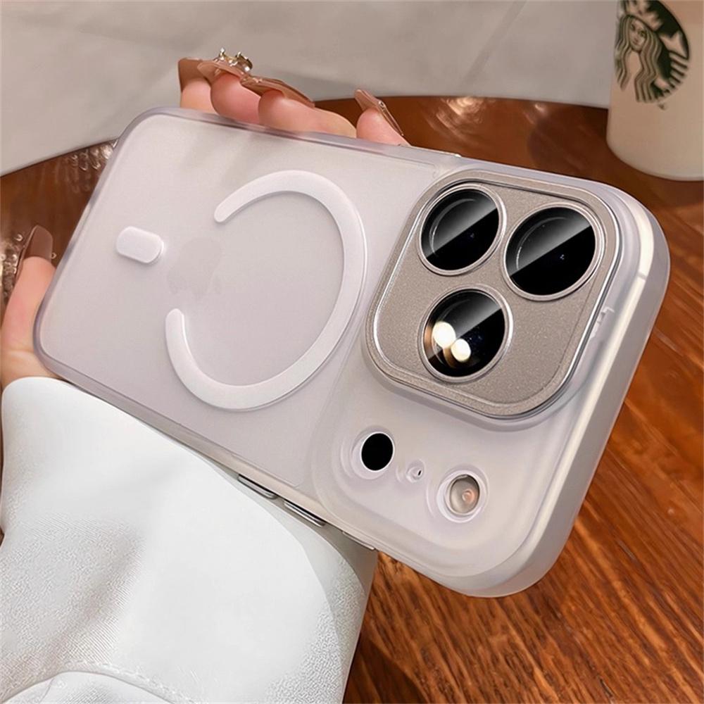 Luxusní matně průhledný kryt na telefon pro Magsafe pro iPhone 17/16/15/14/13/12 Pro Max Ochrana objektivu Air Kryt pro bezdrátové nabíjení