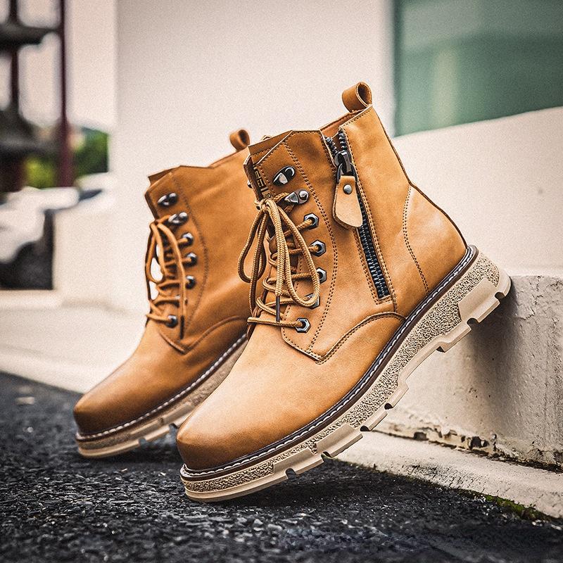 Men's Leather Boots Martin Boots Street Fashion Side Zipper Round Toe Short Boots Tooling Boots