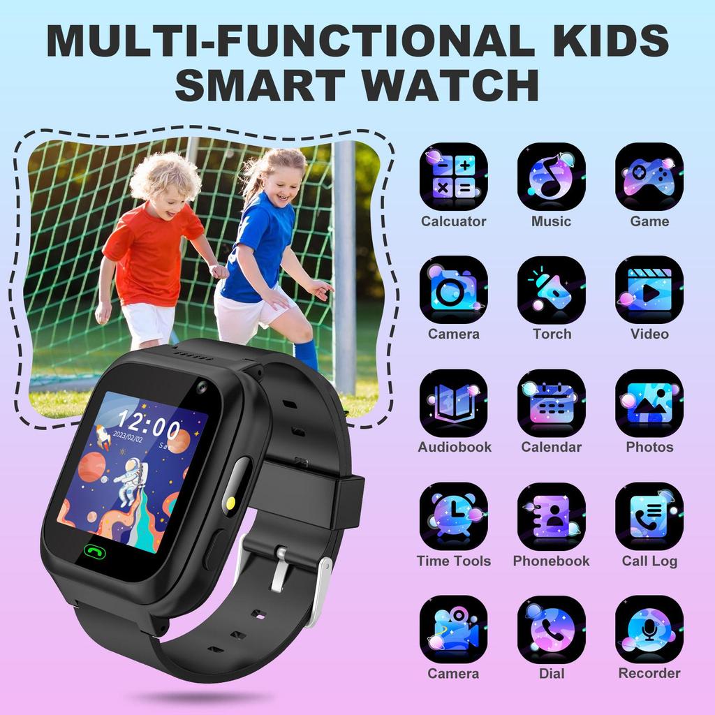 Kinder Smartwatch mit Zwei-Wege-Anruf, Kindersichere Anti-Verlust Smartwatch-Telefon, SOS-Anruf, Fernkamera, Touchscreen, Spiele