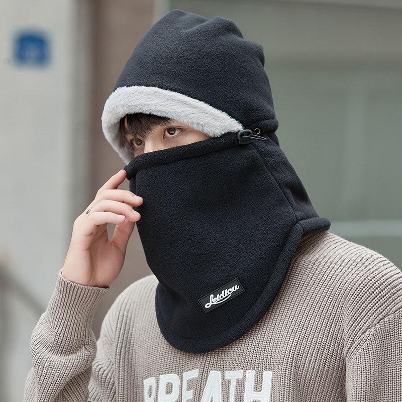 Men and women can wear fleece warm scarf integrated hat autumn and winter women's cold riding one-piece hat fleece