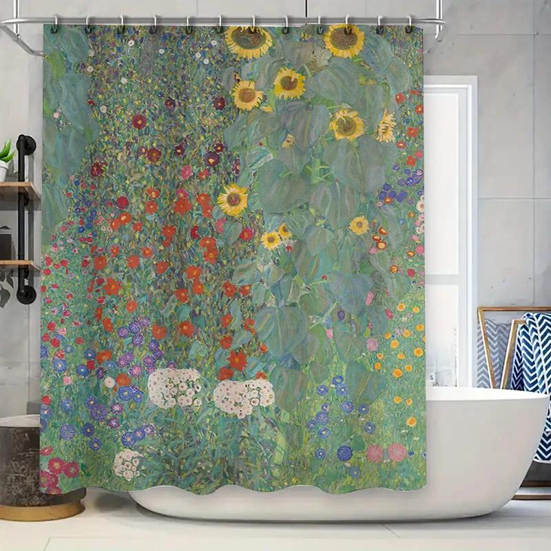 Vintage Style Shower Curtains with European Garden Patterns Bathroom Decor Waterproof Polyester Curtain White/Black Floral Desig