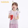 Balabala T-shirt for girls, short sleeved children's top, summer new style, striped T-shirt, sweet little fly sleeves