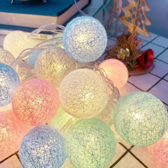 Cotton Ball String Light Waterproof Battery Powered 10/20/40 LEDs Christmas Wedding Halloween Holiday Party Decorative Fairy Lamp
