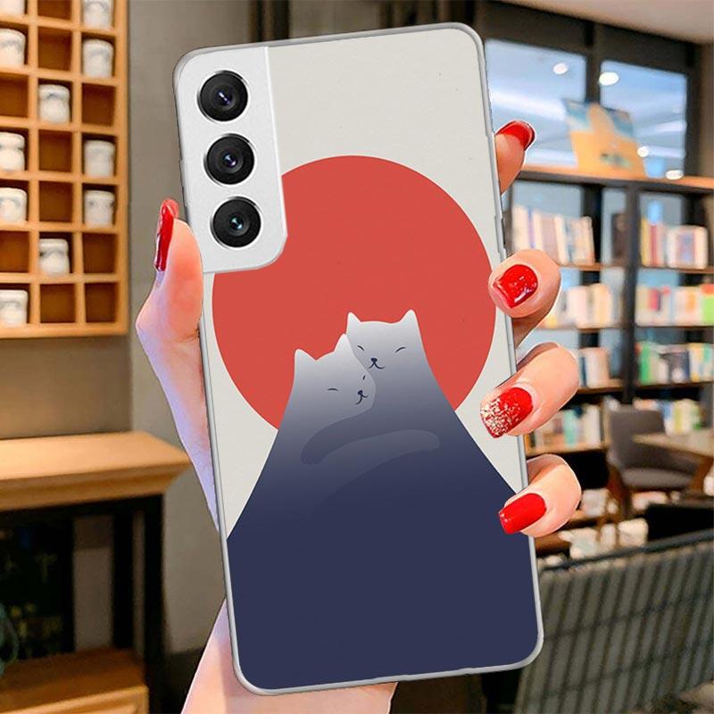 Art Cat Mount Fuji Japan Cover Phone Case For Samsung Galaxy S26 S25 Edge S24 Ultra S23 S22 Plus S21 S20 FE Soft Fundas Shell Ga