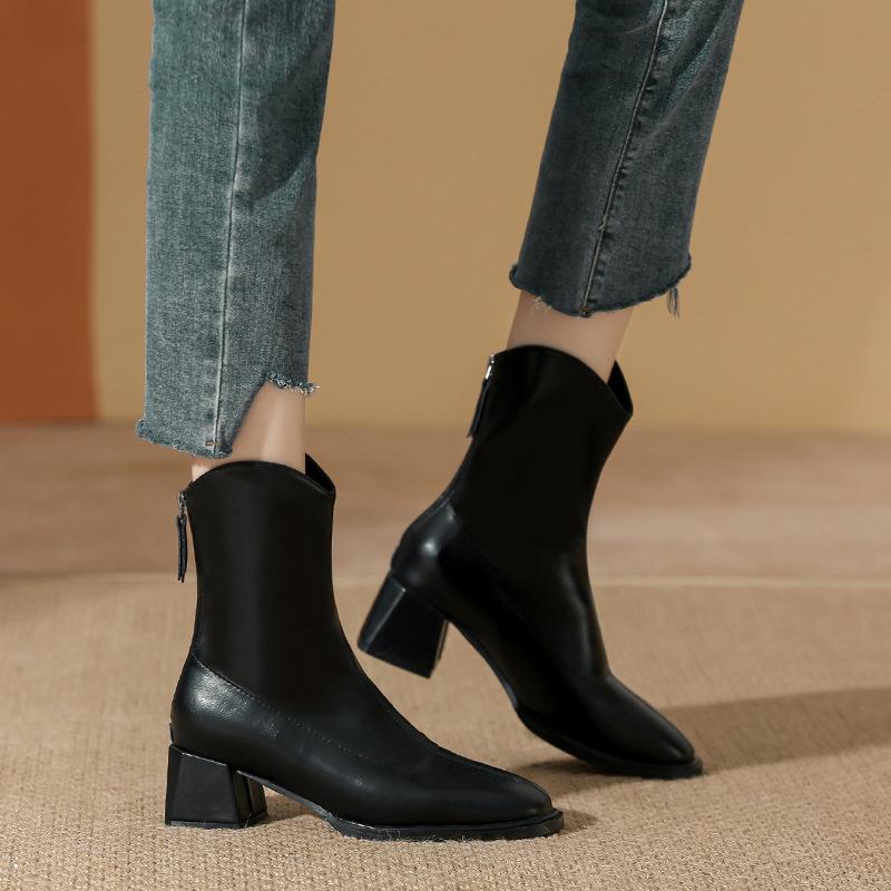 Martin Boots Small Short Boots Women's Boots Winter High Heels White Boots Thick Heel Square Head High Heel Women's Boots Skinny Boots