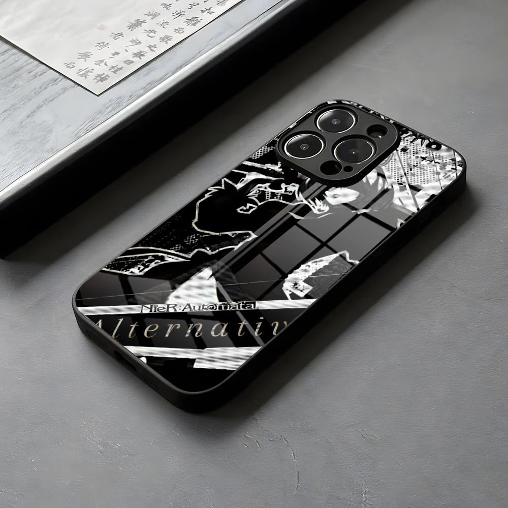 NieR A-Automata 2B Phone Case DIY Printing Glass For IPhone 16 15 14 Pro Max 13 12 Mini 11 X XS XR 8 Plus For Samsung S 25 24 23