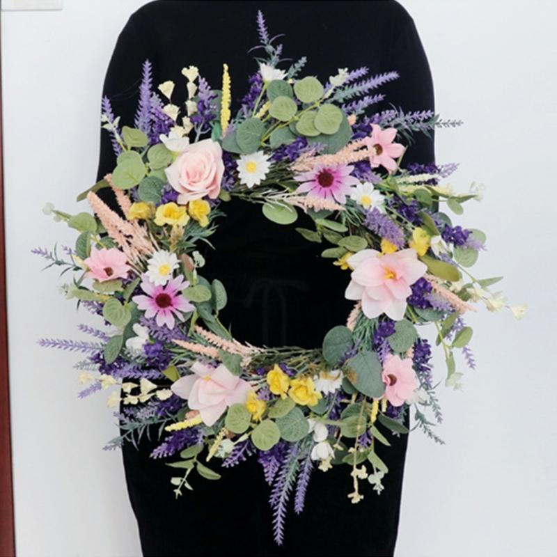 Artificial Flower Wreath Spring Festival Wreath Artificial Flower Wreath for Front Door Hallway Garden Farmhouses