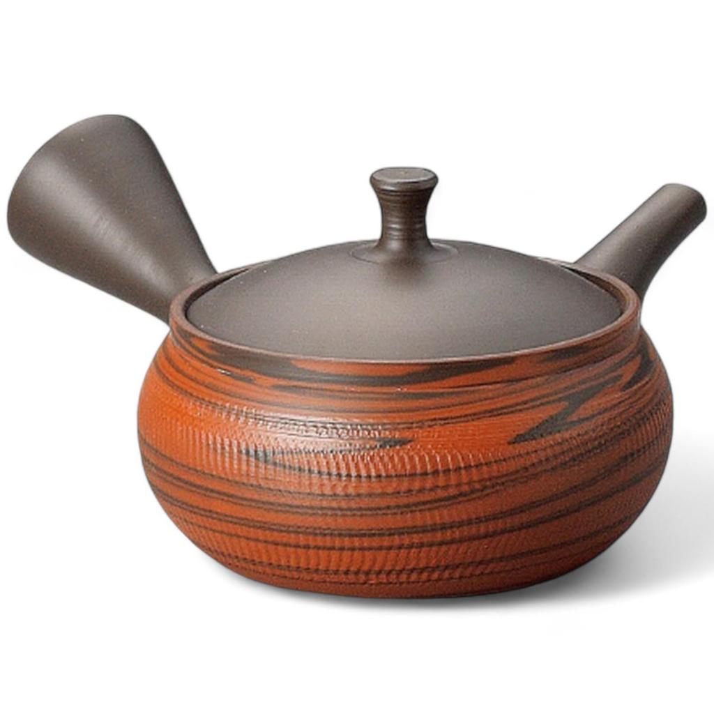 New Tea Tokoname Teapot with Tea Made In Japan J-kitchens Pot, Ware, Obi-meshi (Striped Mesh) Strainer, 250cc,