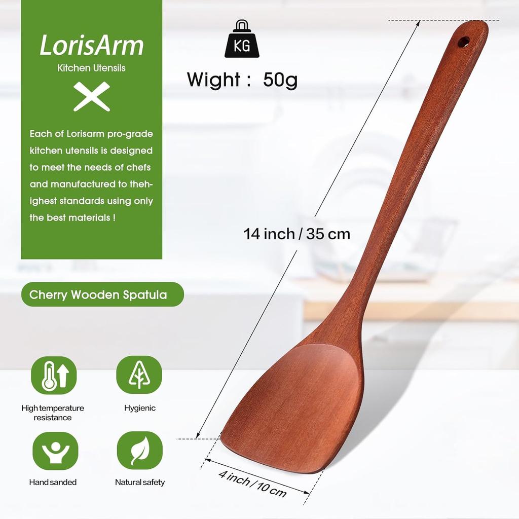 13.5-inch Cherry Wooden Spatula Turner Long Handle, Wood Kitchen Spatula Turner, Egg Scraper, Wood Cooking Utensil, Kitchen Spatulas for Flipping,