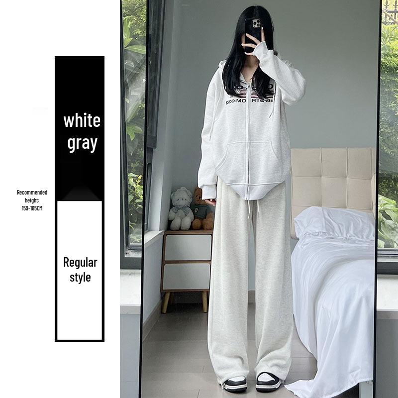 2024 Women's White-Gray High-Waisted Loose Casual Straight-Leg Sweatpants
