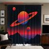 Flat Printing Curtains Retro Space Theme Saturn Planet Mountain Pattern Colorful Cur Curtain Set Of 2 Made Polyester With Rod Pocket Washable