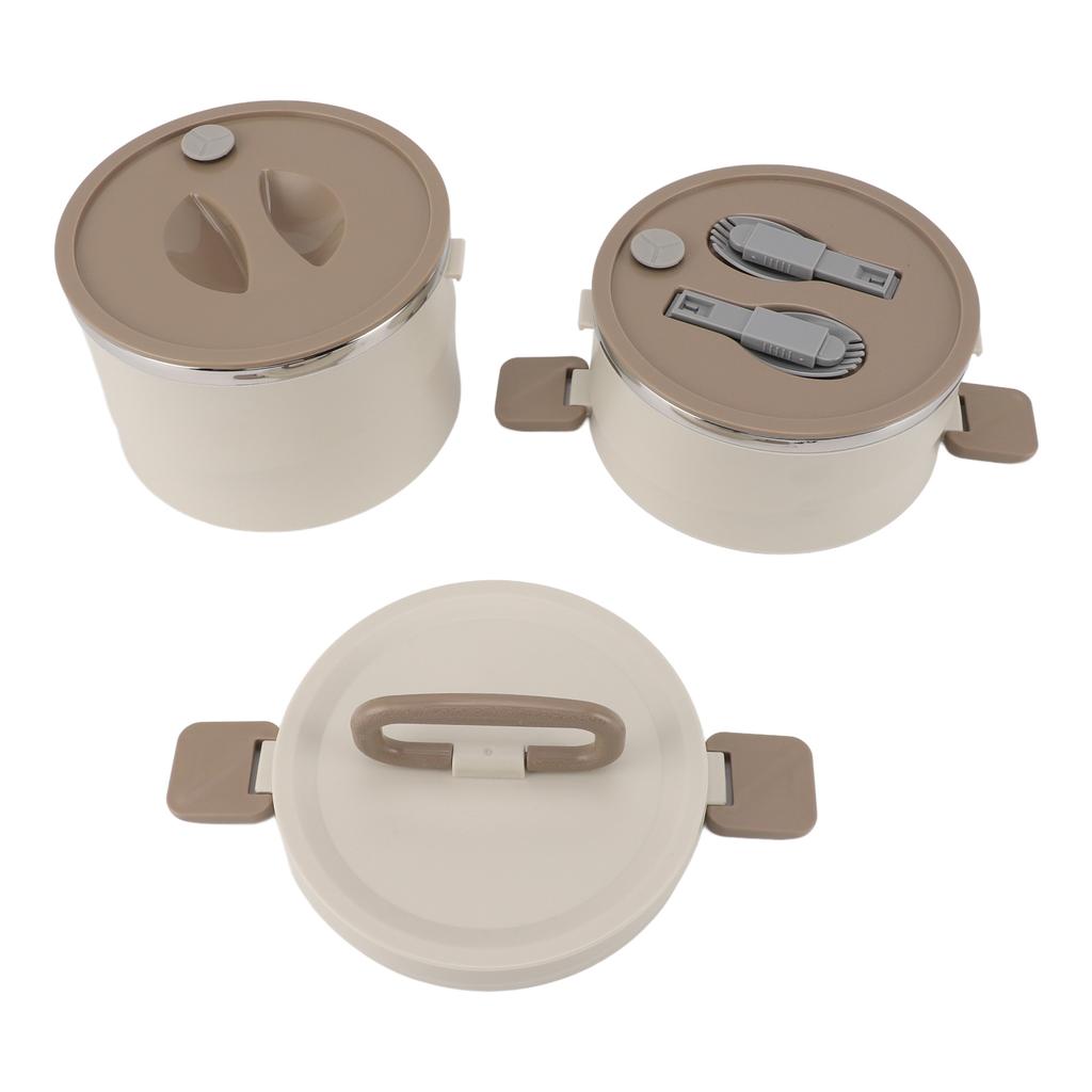 Insulated Food Container 304 Stainless Steel PP Stackable Portable Round Bento Lunch Box with Spoons for School Office