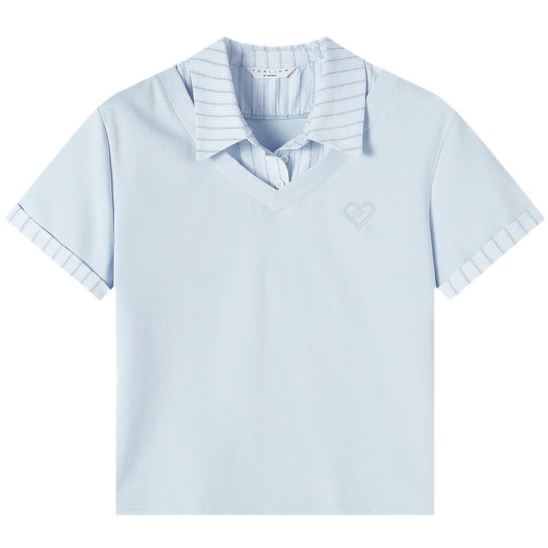TonLion Women s Summer Faux Two-Piece Short Sleeve Polo Shirt M