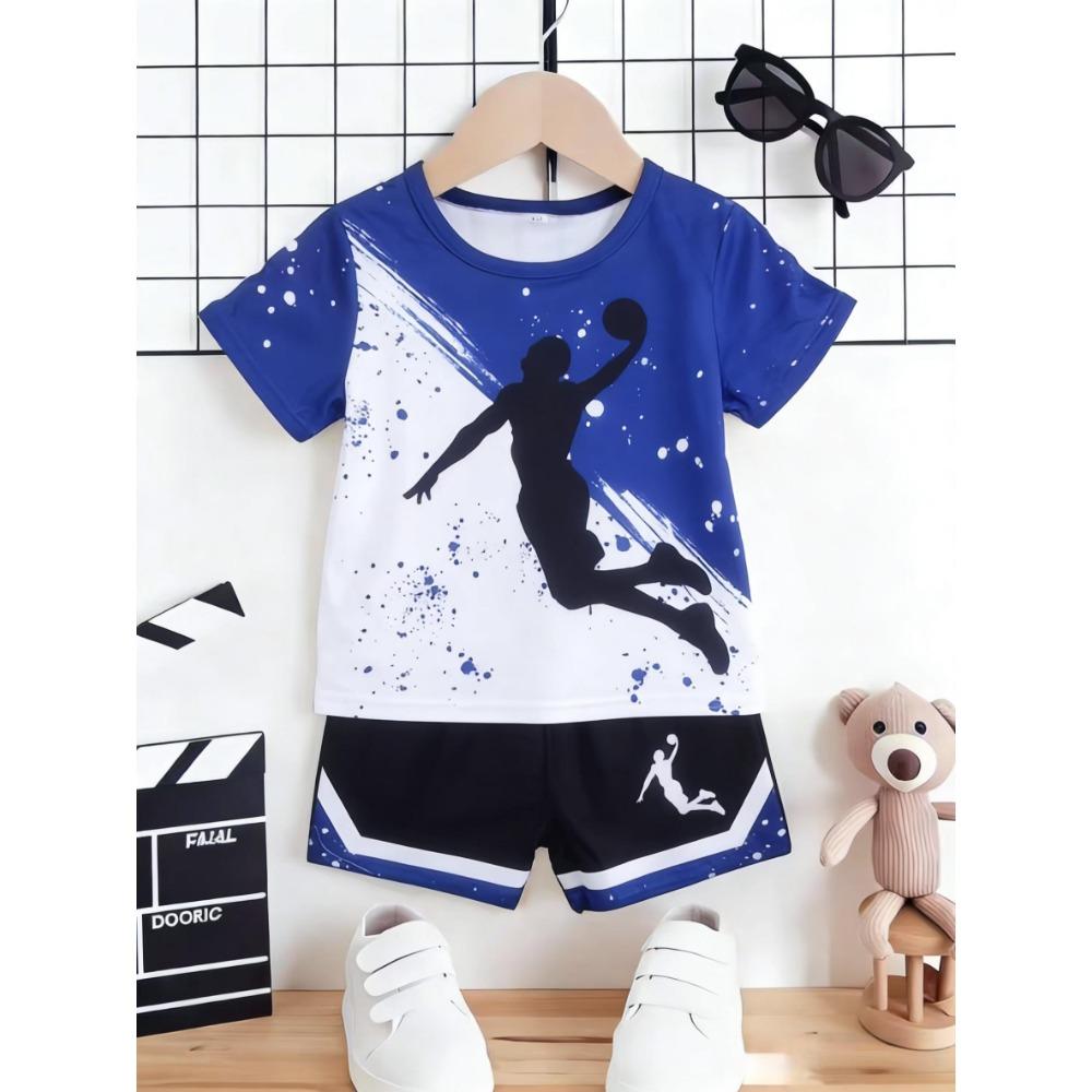 

Boys basketball printed short sleeved side striped shorts sports and leisure set 150