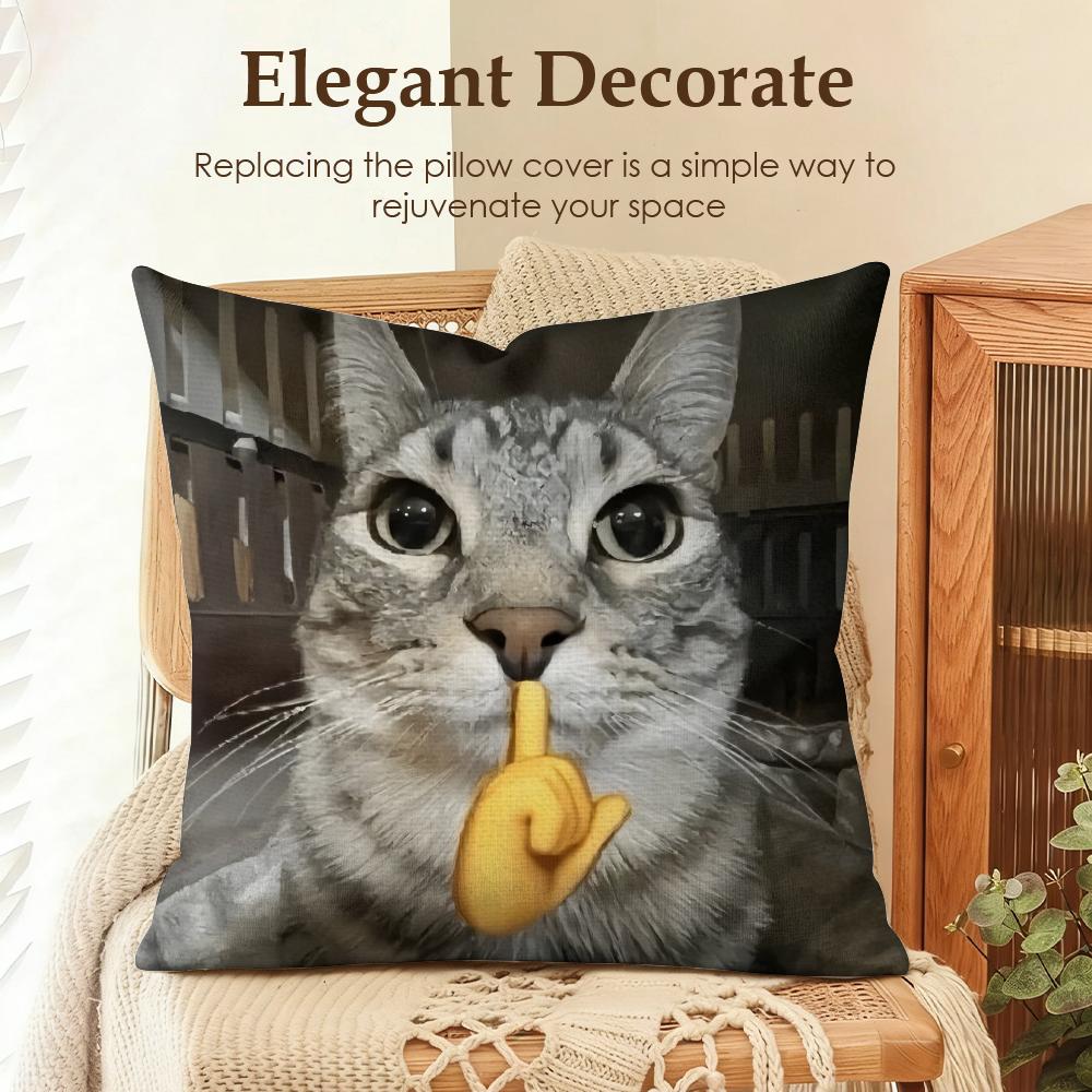 Speechless Cat Funny Cute Cushion Cover Natural Linen Organic Fabric DoubleSided Printing Sofa Home Decor Gift Pillow Case