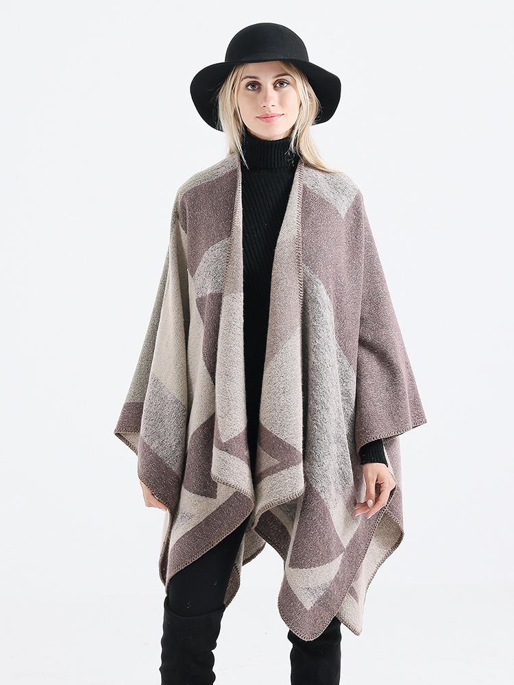 Imitation Cashmere Women Vintage Geometric Poncho Scarf Winter Warm Shawl Wrap Comfortable Female Knitted Soft Thick Blanket