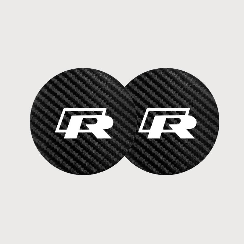 

For VOLKSWAGEN VW 2Pcs Leather Coaster Anti-noise Water Cup Pad Cushion For Volkswagen GTI GTD CC Sharan Transporter T-Cross Art