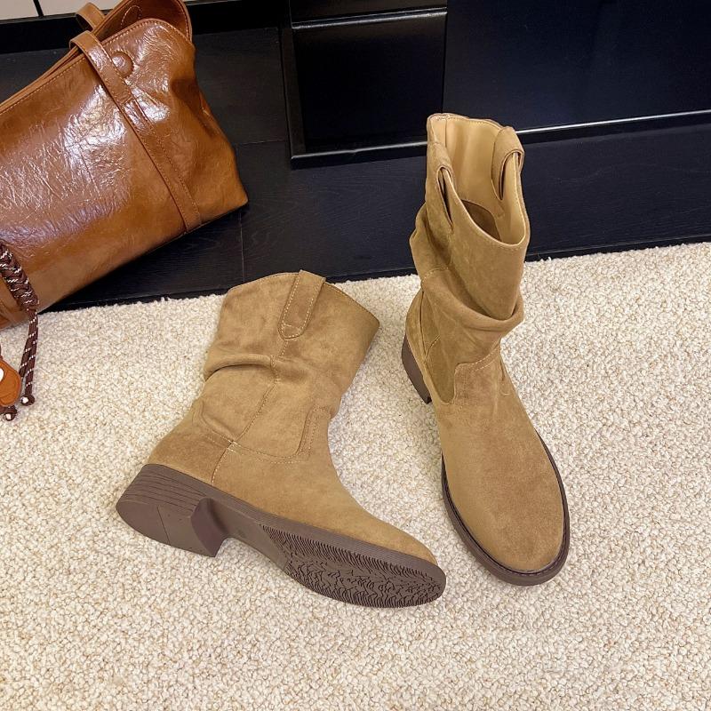 Retro pointed pile boots autumn new merard high heel western cowboy knight boots medium boots short boots