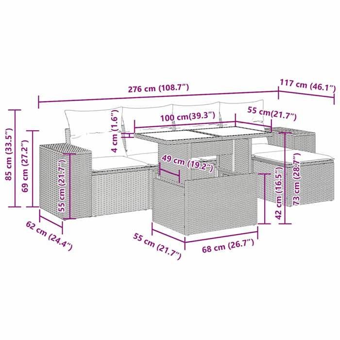 VidaXL Garden Furniture Set with Cushions 6pcs Brown Braided Resin Acacia, Outdoor Sofa Set, Garden Lounge 3326785