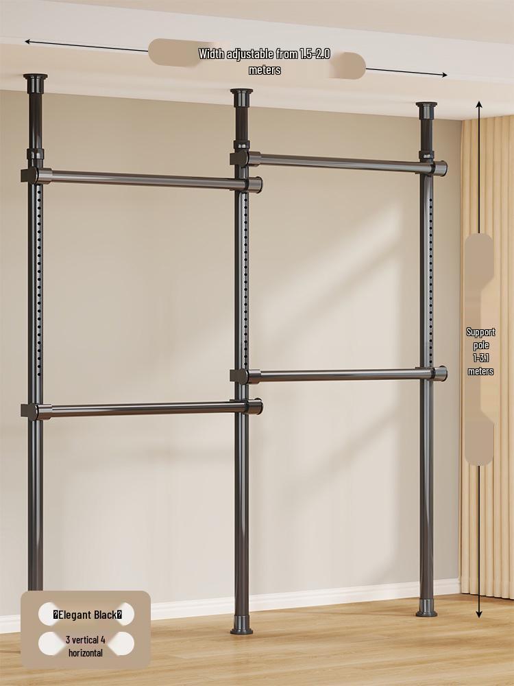 Floor-Standing Clothes Rack: Bedroom Hanger, Retractable Drying Rod, Coat & Hat Rack.
