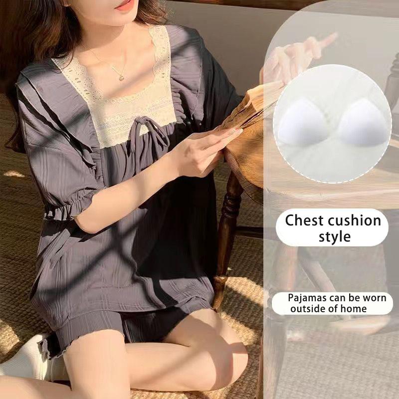 

Женский летний комплект с короткими рукавами и мягкой пижамой, свободный и тонкий, можно носить как дополнительный размер для домашней одежды 2XL серый