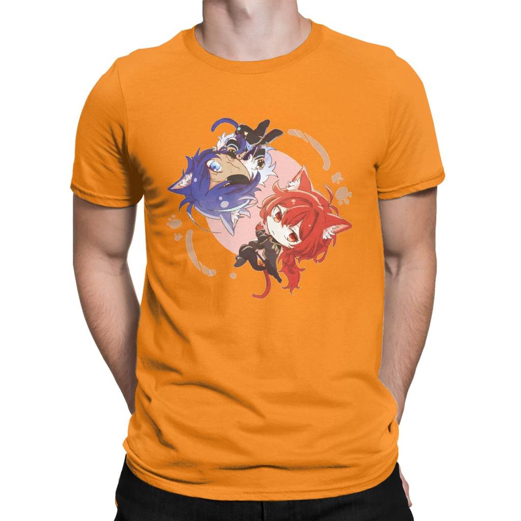 Genshin Impact Chibi Kaeya And Diluc T Shirts Men Anime Game Novelty Tee Shirt Crew